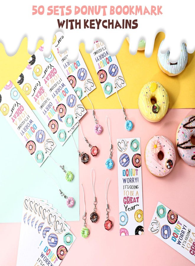 Skyygemm 50 Set Back to School Gifts Donut Keychains for Students with Donut Bookmarks Rulers Cute Dessert Style Charms Teacher First Day of School Gifts for Kids Classroom Rewards Reader Supplies - Image 4